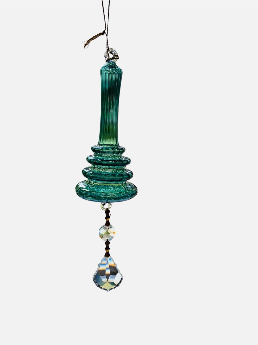 Handblown Green Glass Hanging Ornament with Crystal Drops Made In Egypt